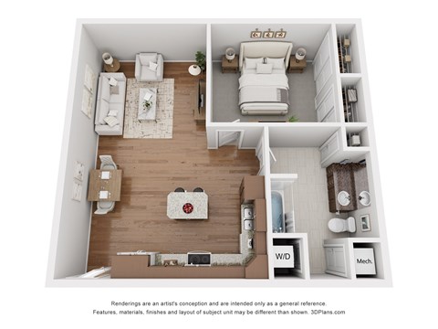 Floor plan for 1 bed, 1 bath, 752 sqft